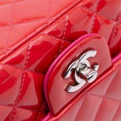 Pre Owned Chanel Red Mini Square Classic Patent Single Flap
