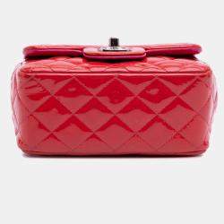 Pre Owned Chanel Red Mini Square Classic Patent Single Flap
