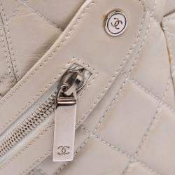 Pre Owned Chanel White Large Quilted Aged Calfskin Cotton Club Tote