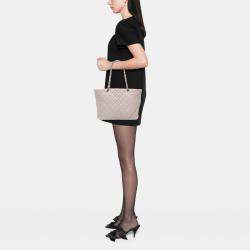 Pre Owned Chanel White Large Quilted Aged Calfskin Cotton Club Tote
