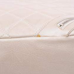 Pre Owned Chanel White Large Quilted Aged Calfskin Cotton Club Tote