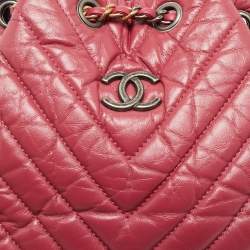 Pre Owned Chanel Dark Pink Chevron Leather Small Gabrielle Backpack