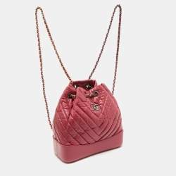 Pre Owned Chanel Dark Pink Chevron Leather Small Gabrielle Backpack