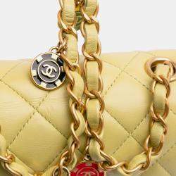 Pre Owned Chanel Green Mini Square Lambskin Casino Royale Charms Single Flap