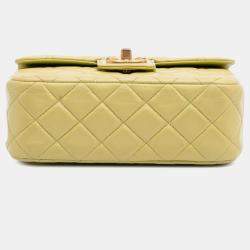 Pre Owned Chanel Green Mini Square Lambskin Casino Royale Charms Single Flap