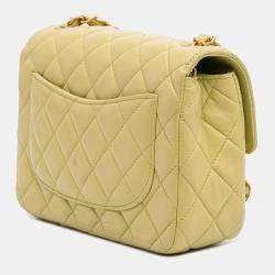 Pre Owned Chanel Green Mini Square Lambskin Casino Royale Charms Single Flap