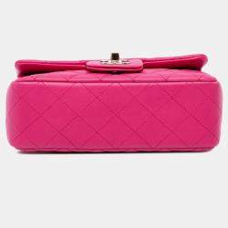 Pre Owned Chanel Pink Mini Rectangular Classic Lambskin Single Flap