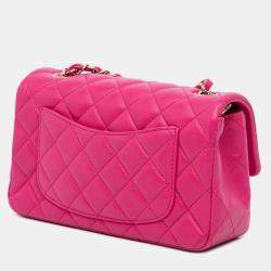 Pre Owned Chanel Pink Mini Rectangular Classic Lambskin Single Flap