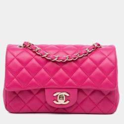 Pre Owned Chanel Pink Mini Rectangular Classic Lambskin Single Flap