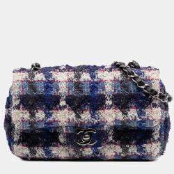 Pre Owned Chanel Blue Mini Rectangular Classic Tweed Single Flap