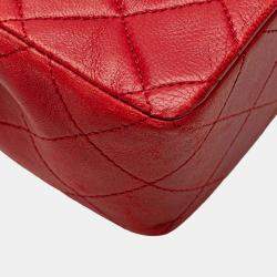 Pre Owned Chanel Red Mini Square Classic Lambskin Single Flap