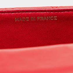 Pre Owned Chanel Red Mini Square Classic Lambskin Single Flap