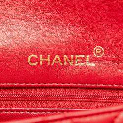Pre Owned Chanel Red Mini Square Classic Lambskin Single Flap