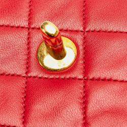 Pre Owned Chanel Red Mini Square Classic Lambskin Single Flap