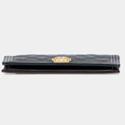 Pre Owned Chanel Black Quilted Caviar Boy Yen Long Wallet