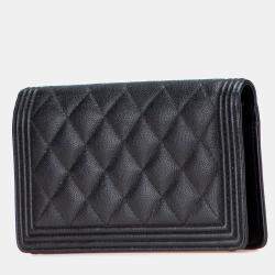 Pre Owned Chanel Black Quilted Caviar Boy Yen Long Wallet