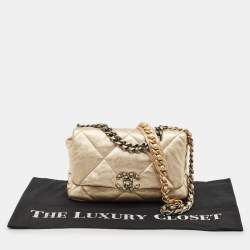 Pre Owned Chanel Gold Quilted Leather Small 19 Flap Bag