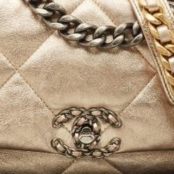 Pre Owned Chanel Gold Quilted Leather Small 19 Flap Bag
