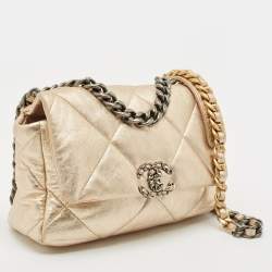 Pre Owned Chanel Gold Quilted Leather Small 19 Flap Bag
