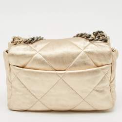 Pre Owned Chanel Gold Quilted Leather Small 19 Flap Bag
