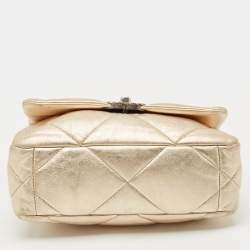 Pre Owned Chanel Gold Quilted Leather Small 19 Flap Bag
