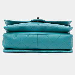 Pre Owned Chanel Blue CC Quilted Calfskin Double Flap