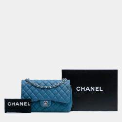 Pre Owned Chanel Blue Jumbo Classic Caviar Double Flap