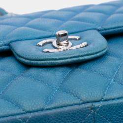 Pre Owned Chanel Blue Jumbo Classic Caviar Double Flap