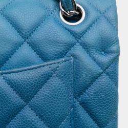 Pre Owned Chanel Blue Jumbo Classic Caviar Double Flap