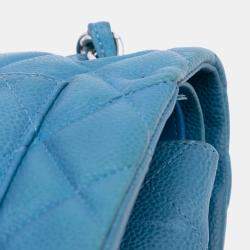 Pre Owned Chanel Blue Jumbo Classic Caviar Double Flap
