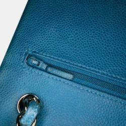 Pre Owned Chanel Blue Jumbo Classic Caviar Double Flap