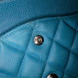 Pre Owned Chanel Blue Jumbo Classic Caviar Double Flap