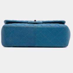 Pre Owned Chanel Blue Jumbo Classic Caviar Double Flap