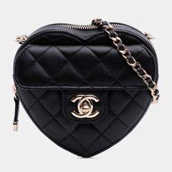 Pre Owned Chanel Black Mini Lambskin CC in Love Heart Crossbody