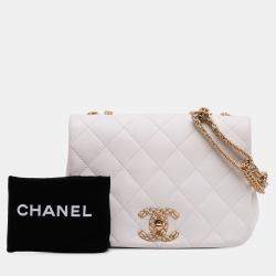 Pre Owned Chanel White Small Quilted Lambskin On And On Chain Flap