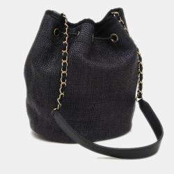 Pre Owned Chanel Deauville Black Raffia Chain Shoulder Bag
