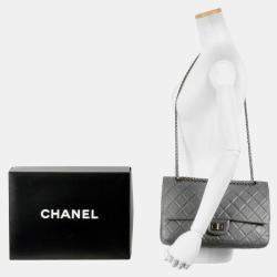 Pre Owned Chanel 2.55 Double Flap Grey Leather Shoulder Bag