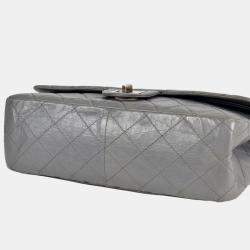 Pre Owned Chanel 2.55 Double Flap Grey Leather Shoulder Bag