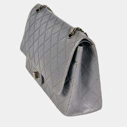 Pre Owned Chanel 2.55 Double Flap Grey Leather Shoulder Bag