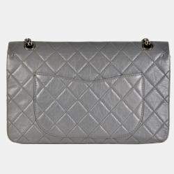 Pre Owned Chanel 2.55 Double Flap Grey Leather Shoulder Bag