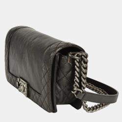 Pre Owned Chanel Boy Black Calfskin Shoulder Bag