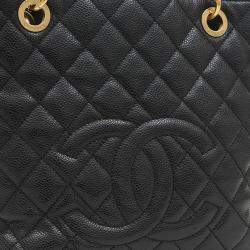 Pre Owned Chanel PST Black Leather Tote Bag