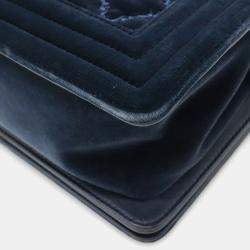 Pre Owned Chanel Boy Navy Velour Chain Shoulder Bag