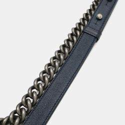 Pre Owned Chanel Boy Navy Velour Chain Shoulder Bag