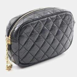 Pre Owned Chanel Chevron V-Stitch Black Calfskin Shoulder Bag