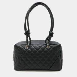 Pre Owned Chanel Cambon Ligne Black Soft Calf Leather Bowling Bag