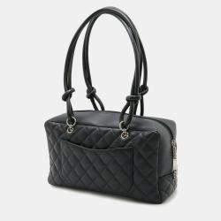 Pre Owned Chanel Cambon Ligne Black Soft Calf Leather Bowling Bag