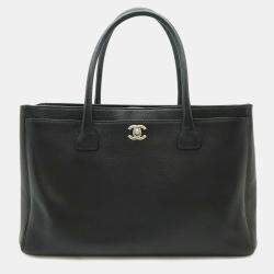 Pre Owned Chanel Executive Line Black Leather Tote Bag