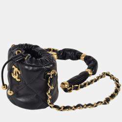 Pre Owned Chanel Black Lambskin Chain Pouch Shoulder Bag