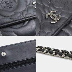 Pre Owned Chanel Camellia Black Wallet on Chain